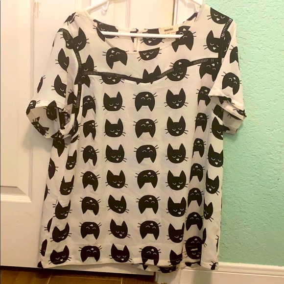 XL Lace Black Cat Blouse - Picture 1 of 2